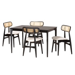 Baxton Studio Tarana Mid-Century Modern Cream Fabric and Black Finished Wood 5-Piece Dining Set